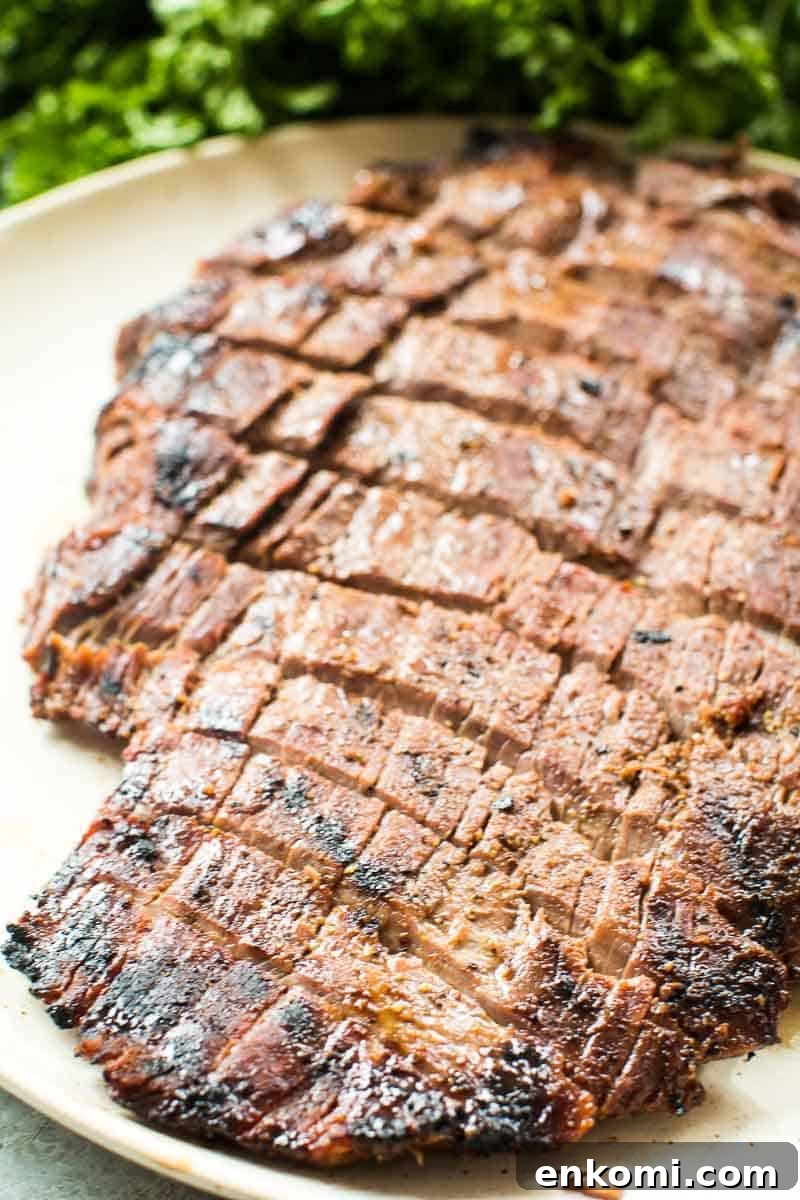 Marinated Smoked Flank Steak on plate