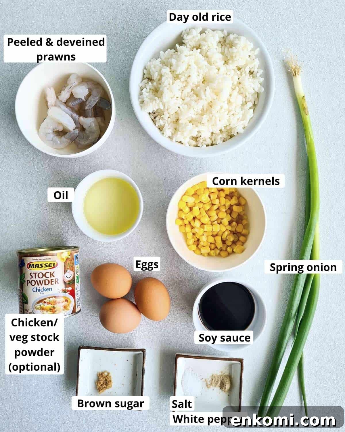 All of the ingredients required to make this recipe, labeled