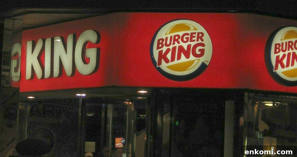 Keto Guide to Burger King: What to Order and What to Skip 2 keto burger king restaurant outside in the dark with lit up logo