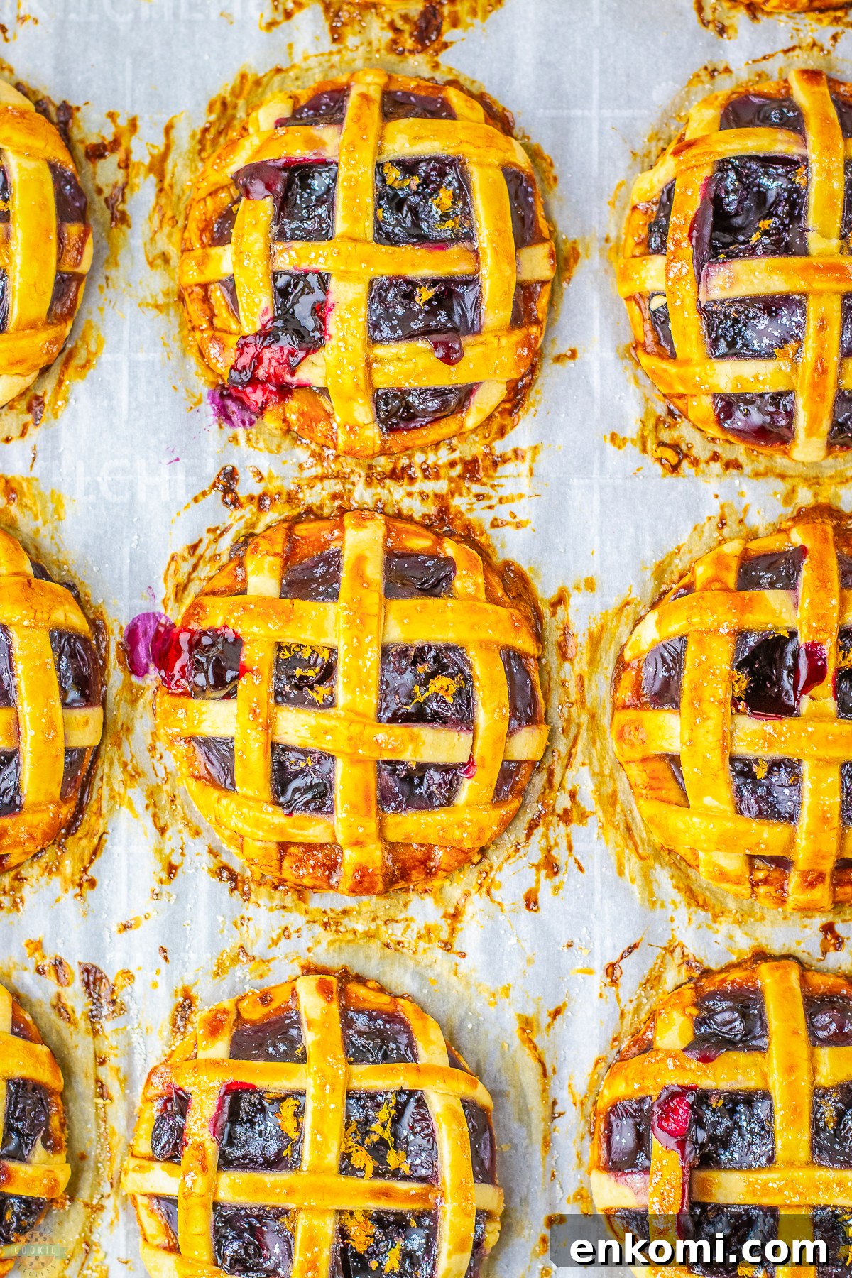 Lemon Blueberry Pie Cookies Recipe 5 blueberry pie cookies on a baking sheet