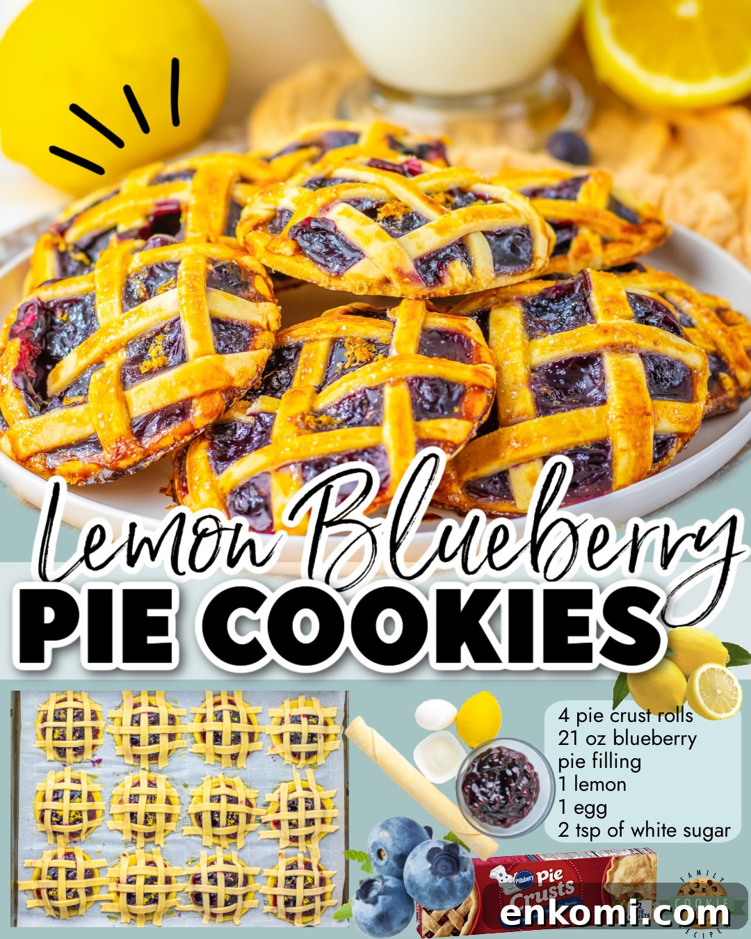 Lemon Blueberry Pie Cookies Recipe 6 Lemon Blueberry Pie Cookies made with pie crust, blueberry filling & lemon zest