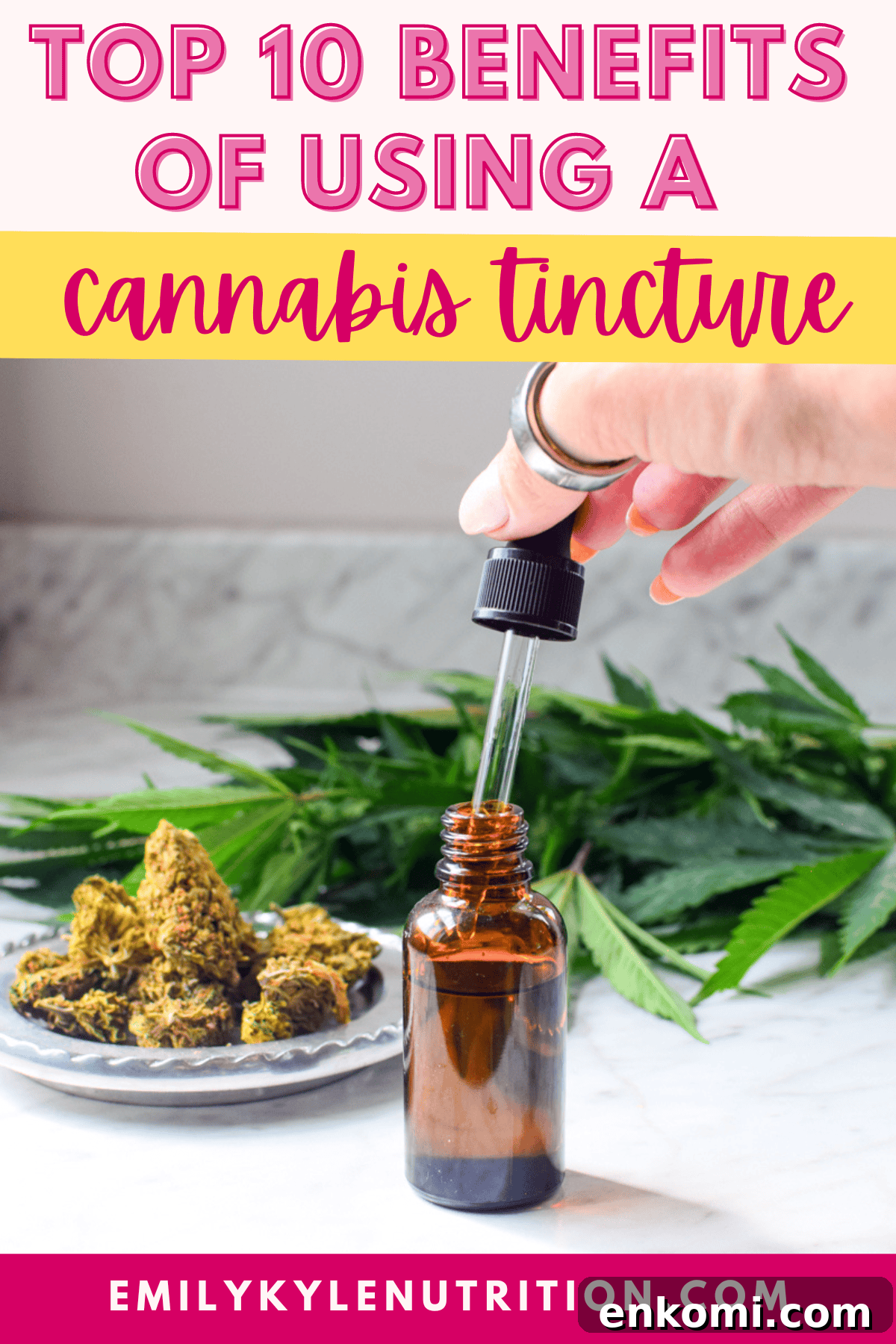 A picture of a cannabis tincture with text that says Benefits of using a cannabis tincture.