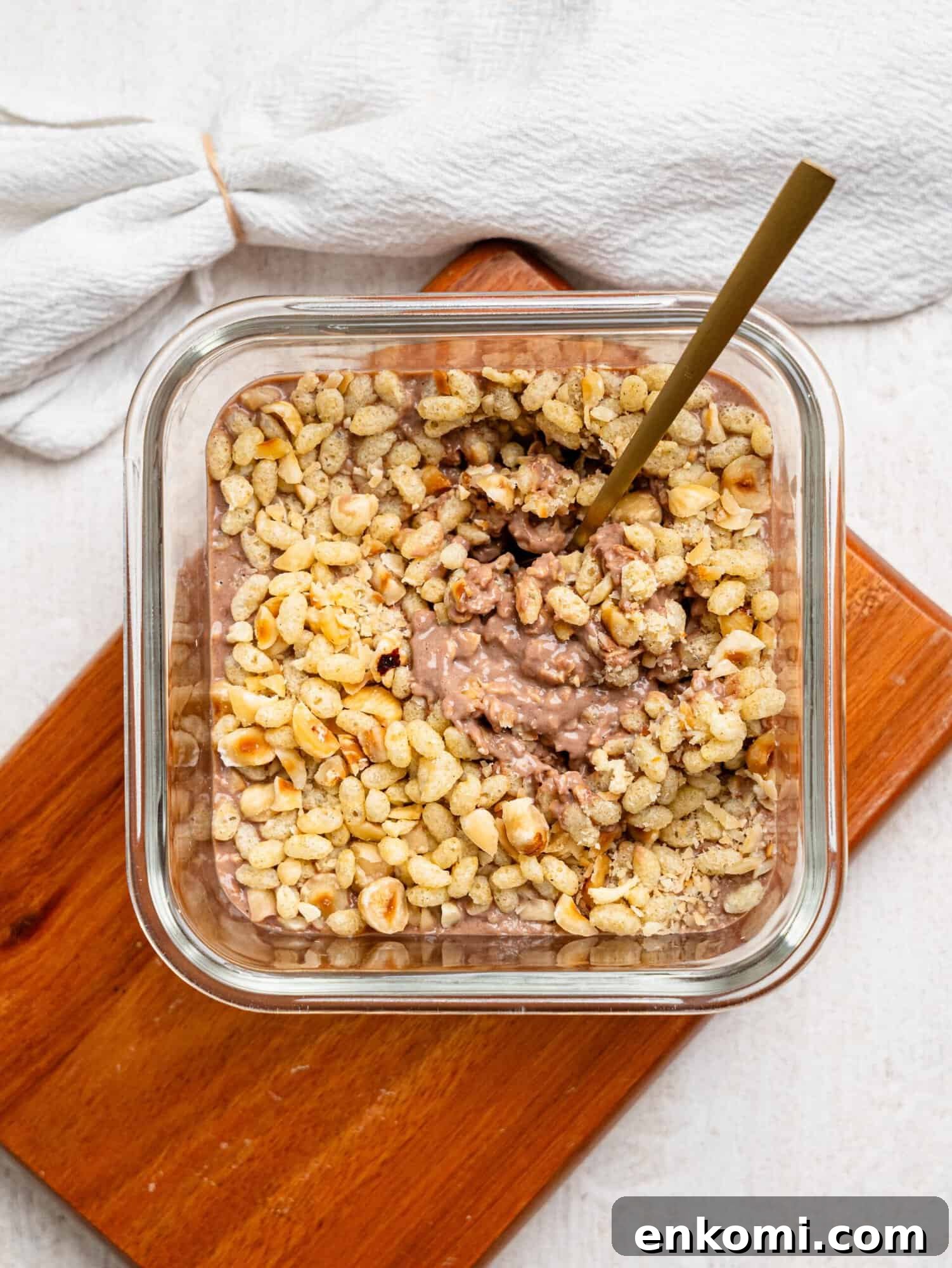 Ferrero Rocher Protein Overnight Oats without chocolate shell.