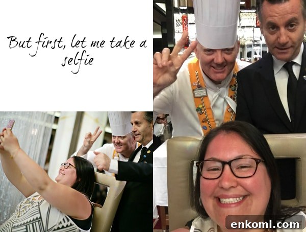 A guest taking a selfie during the Chef's Table Lumiere.