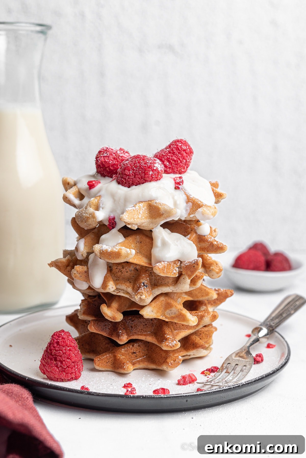 a stack of vegan waffles