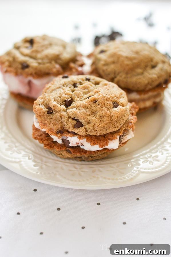 vegan chocolate chip cookie ice cream sandwiches