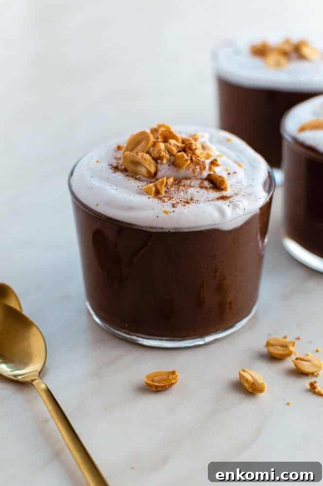 a glass of vegan chocolate pudding