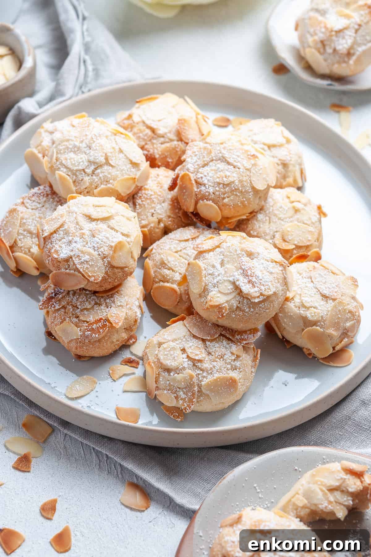 a plate of vegan almond cookies