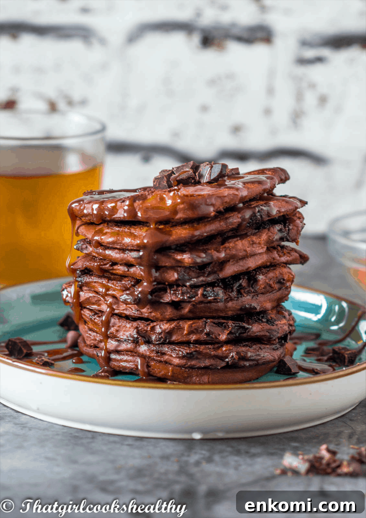 a stack of chocolate chip pancakes