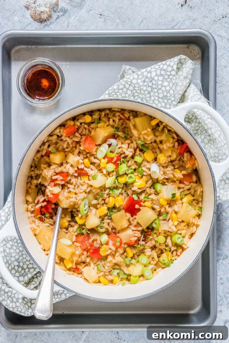 pineapple fried rice in a large pot