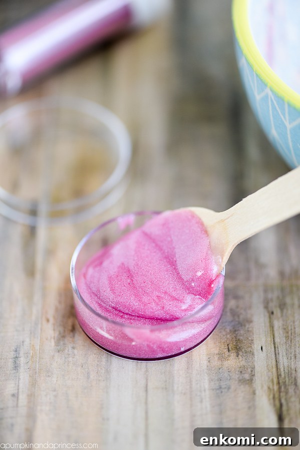 DIY Shimmer Lip Gloss made with only two ingredients! Kids can create this easy shimmer lip gloss with only 2 ingredients…perfect for spa parties and party favors!
