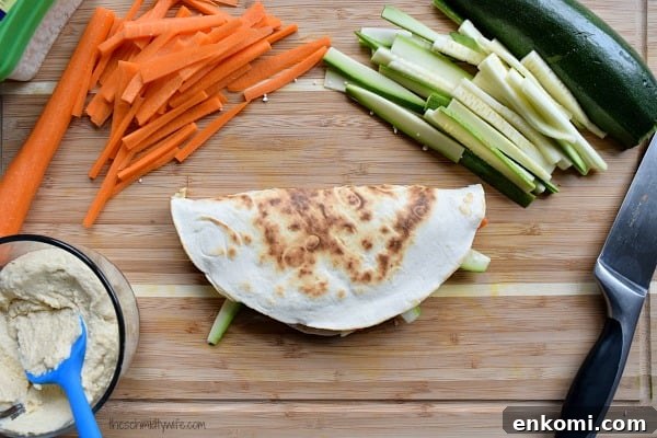 Hummus Quesadillas with Feta and Vegetables