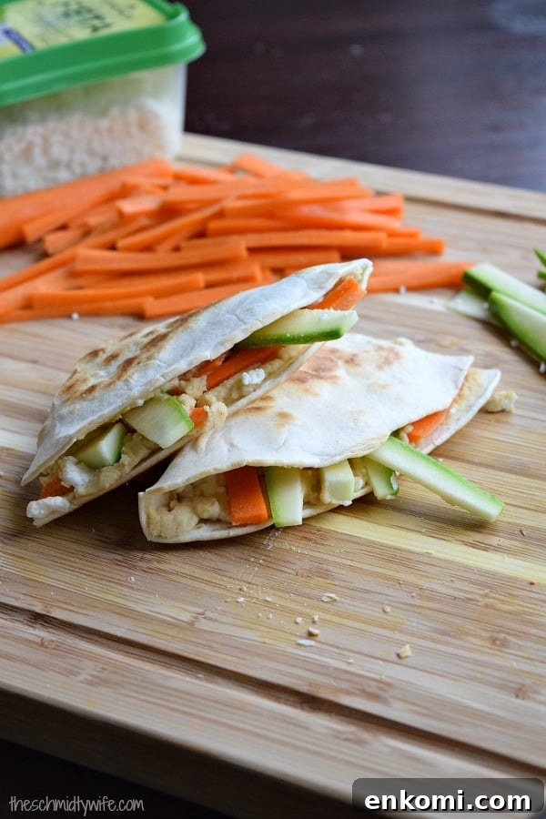 Hummus Quesadillas with Feta and Vegetables