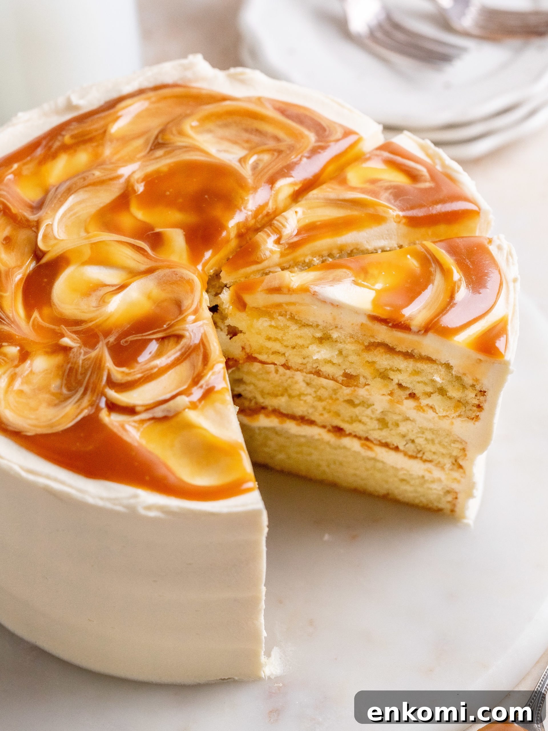 Decadent Salted Caramel Layer Cake Recipe 8 Caramel drizzling