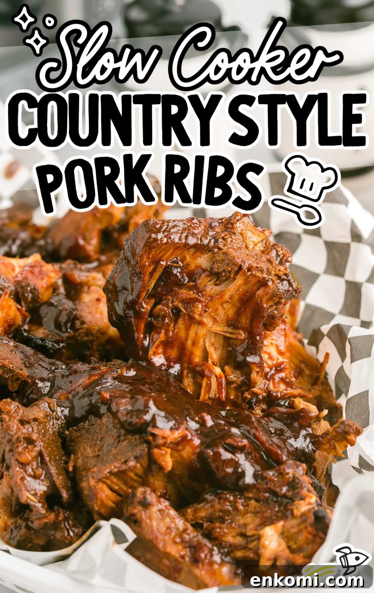 Slow Cooker Country-Style Ribs with Tangy BBQ Sauce 2 close up shot of a plate of slow cooker country style pork ribs topped with bbq sauce
