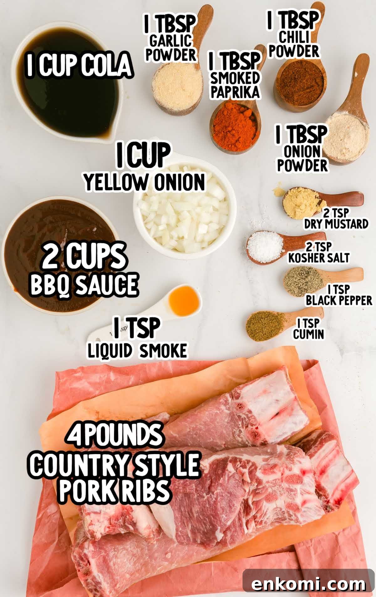 Slow Cooker Country-Style Ribs with Tangy BBQ Sauce 3 slow cooker country style pork ribs raw ingredients that are labeled