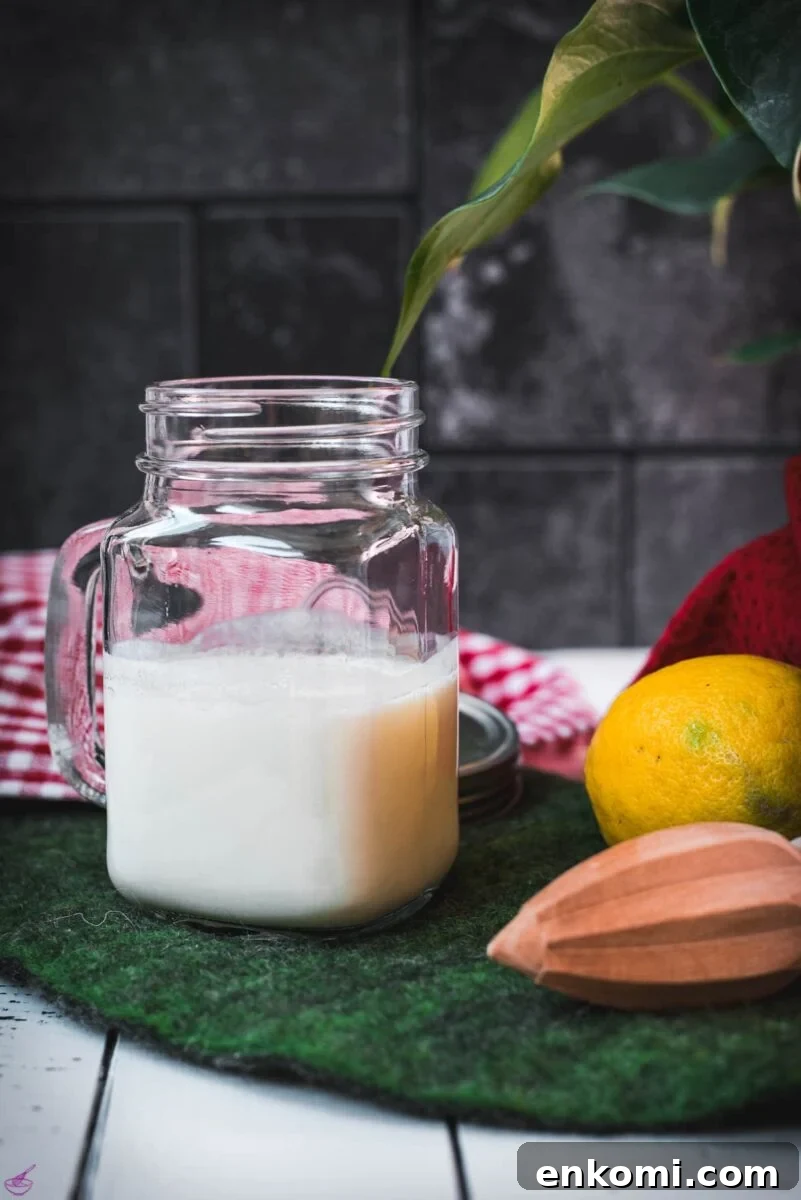 How to Make Sour Milk at Home for Baking and Cooking 2 Ready to use sour milk place on a green felt mat.