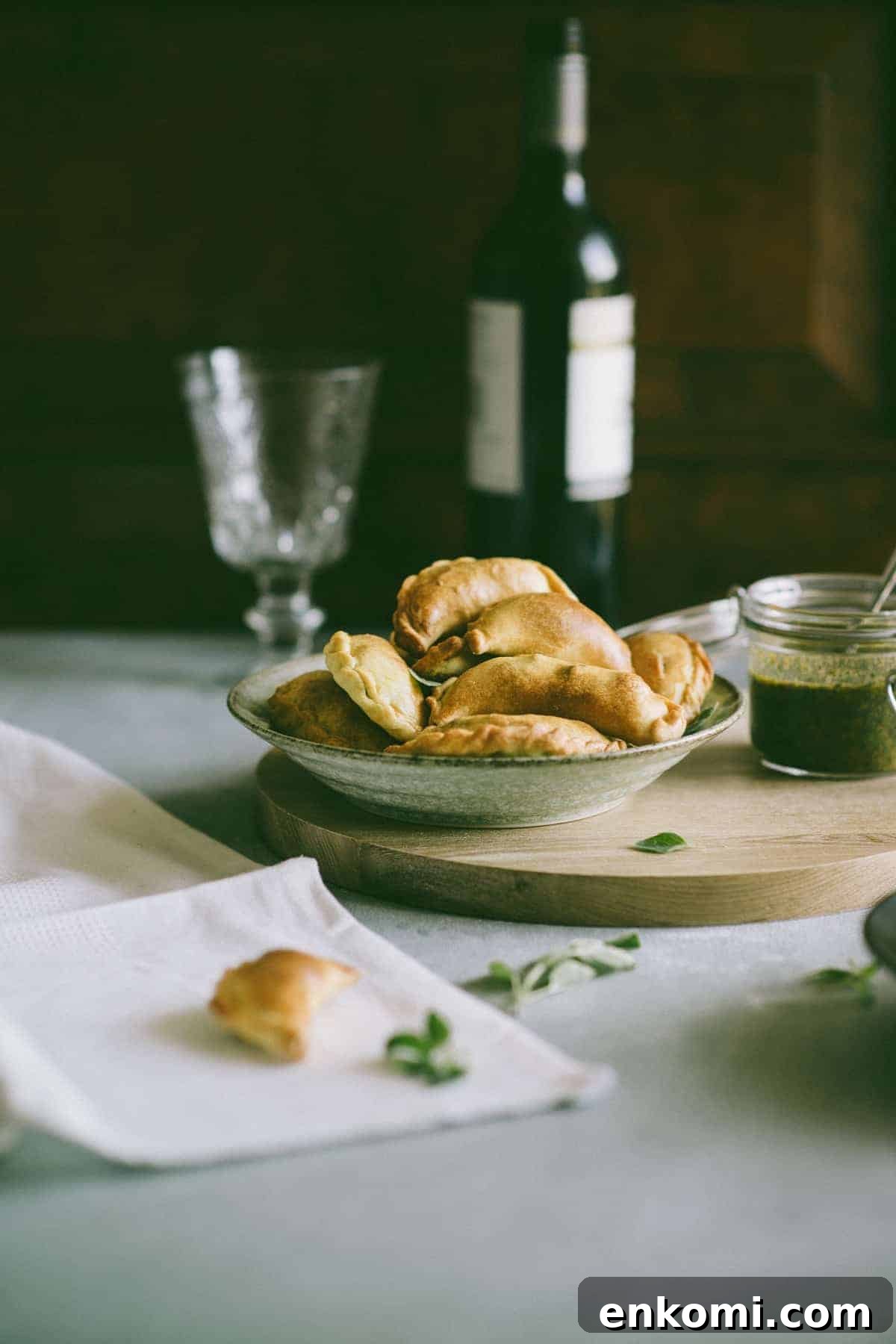 Savory Lamb Empanadas - Homemade Argentine Recipe 4 Lamb Empanadas with an oregano chimichurri dipping sauce