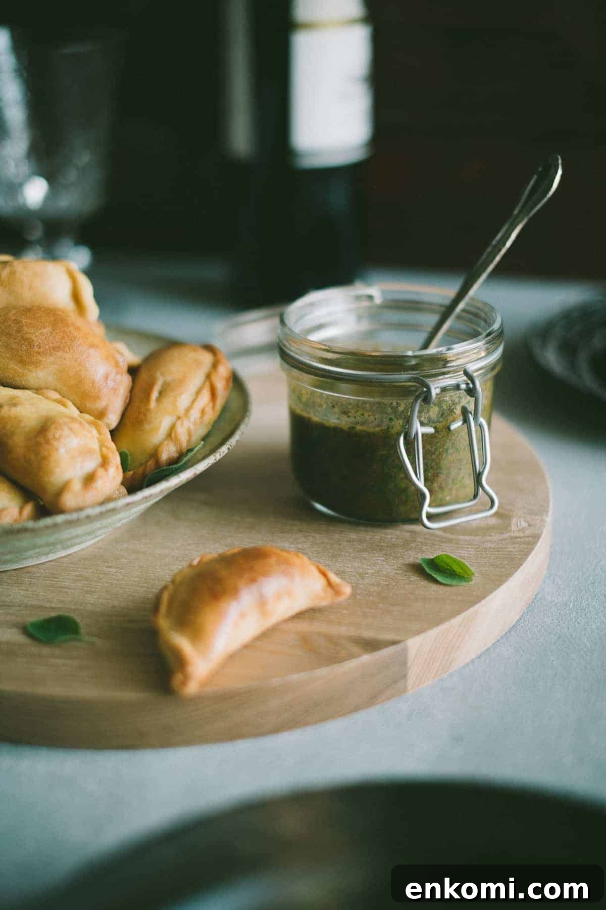 Savory Lamb Empanadas - Homemade Argentine Recipe 5 Lamb Empanadas with an oregano chimichurri dipping sauce