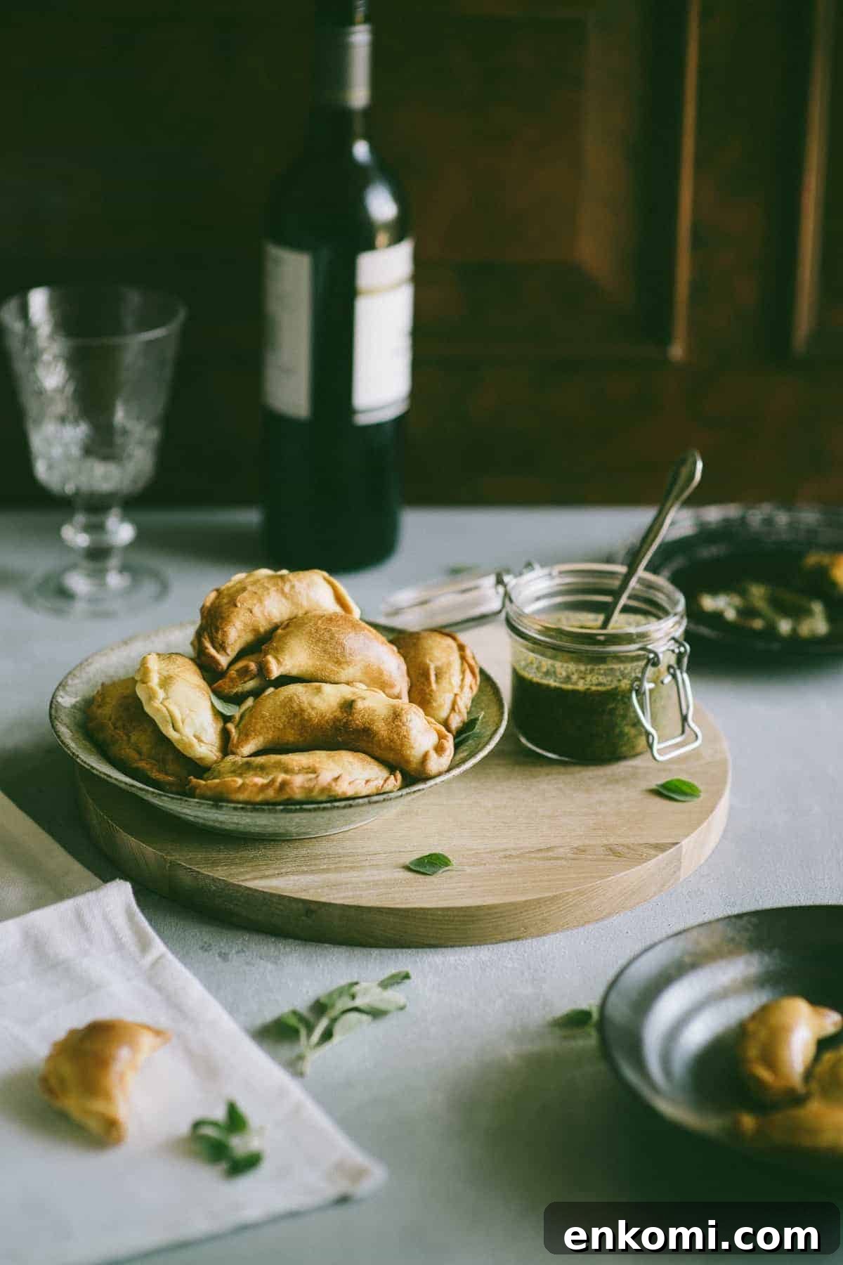 Savory Lamb Empanadas - Homemade Argentine Recipe 7 Lamb Empanadas with an oregano chimichurri dipping sauce