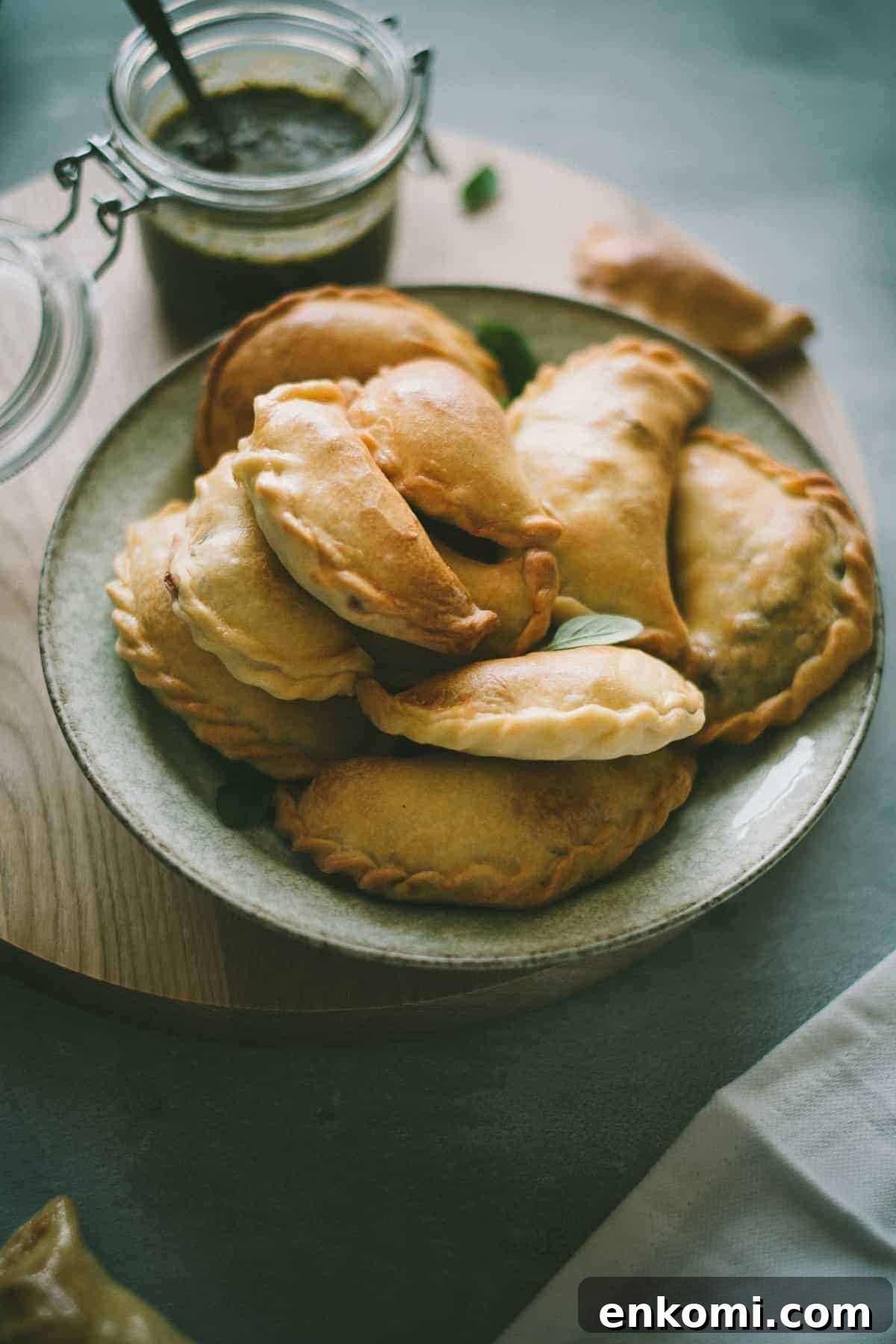 Savory Lamb Empanadas - Homemade Argentine Recipe 10 Lamb Empanadas with an oregano chimichurri dipping sauce