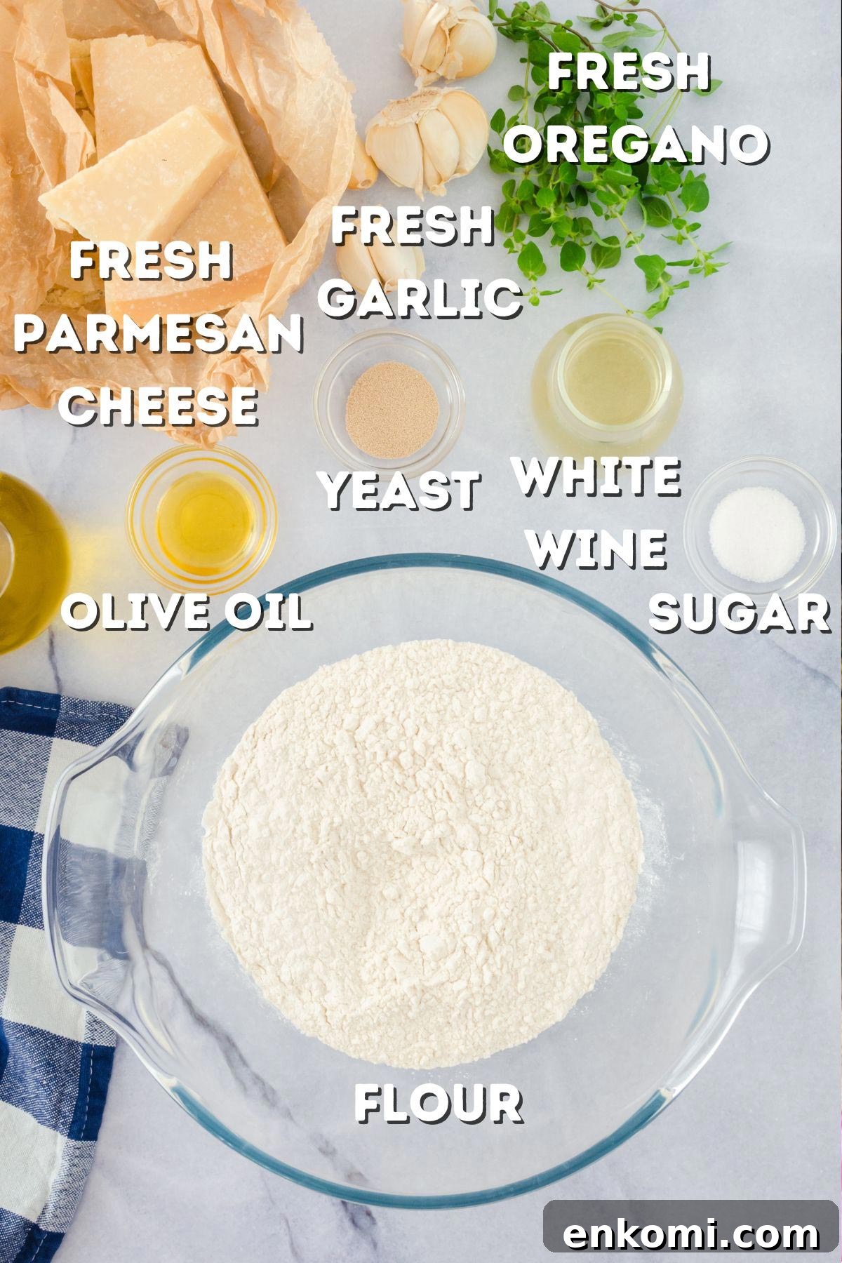 Garlic Lover's Pizza with Homemade Crust Recipe 4 A bunch of ingredients for making a homemade pizza.