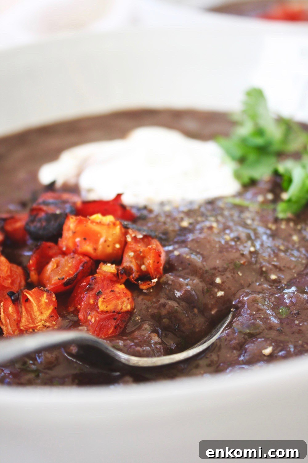 Finished bowl with Greek yogurt and cilantro