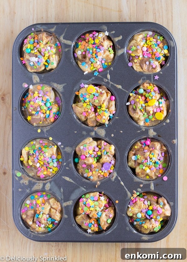 Iced Funfetti French Toast Muffins
