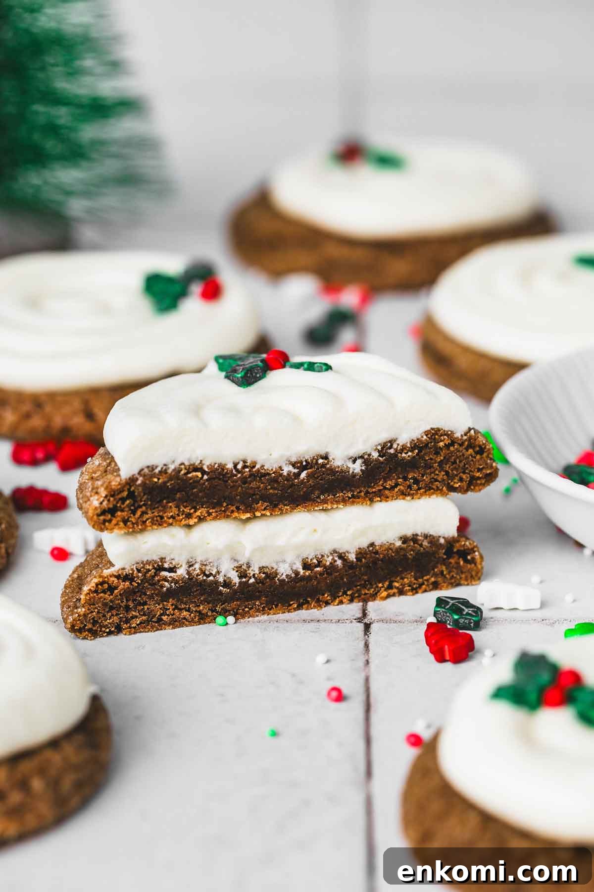 Gingerbread Spice Cookies with Cream Cheese Frosting 18 Stack of decorated gingerbread cookies