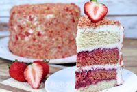 Strawberry Crunch Layer Cake with Crispy Topping