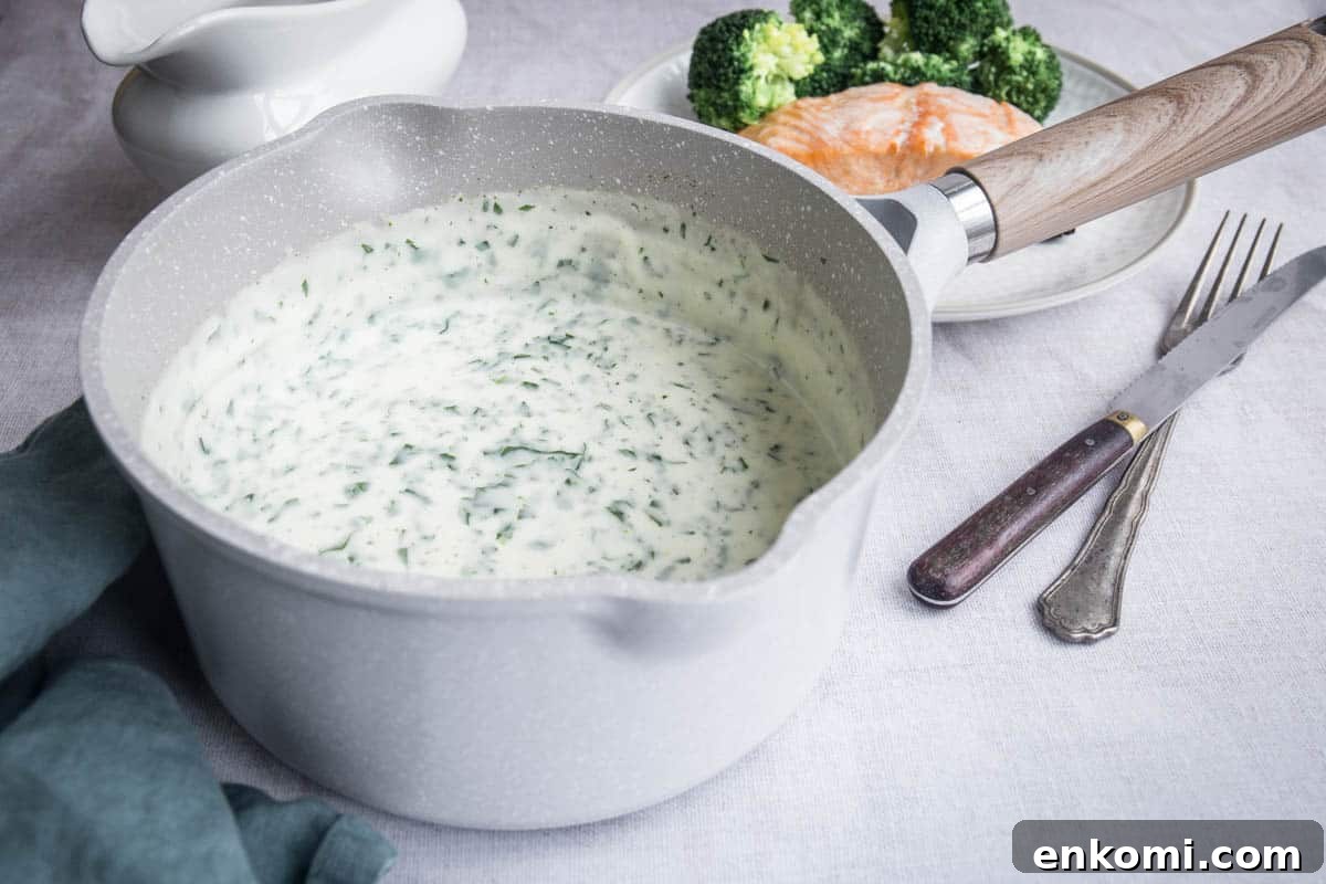 Creamy Gluten-Free Parsley Sauce Recipe 3 Parsley sauce in a saucepan