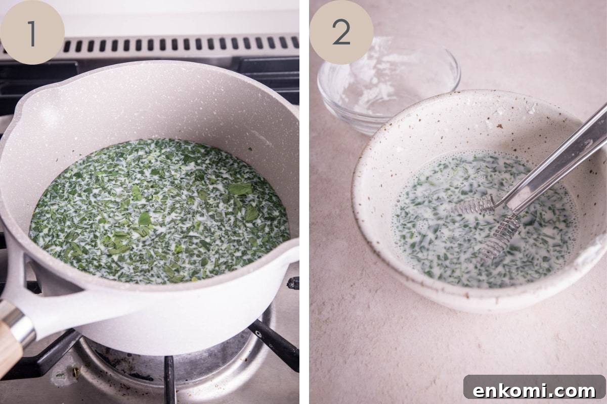 Creamy Gluten-Free Parsley Sauce Recipe 5 parsley milk in a saucepan and in a bowl
