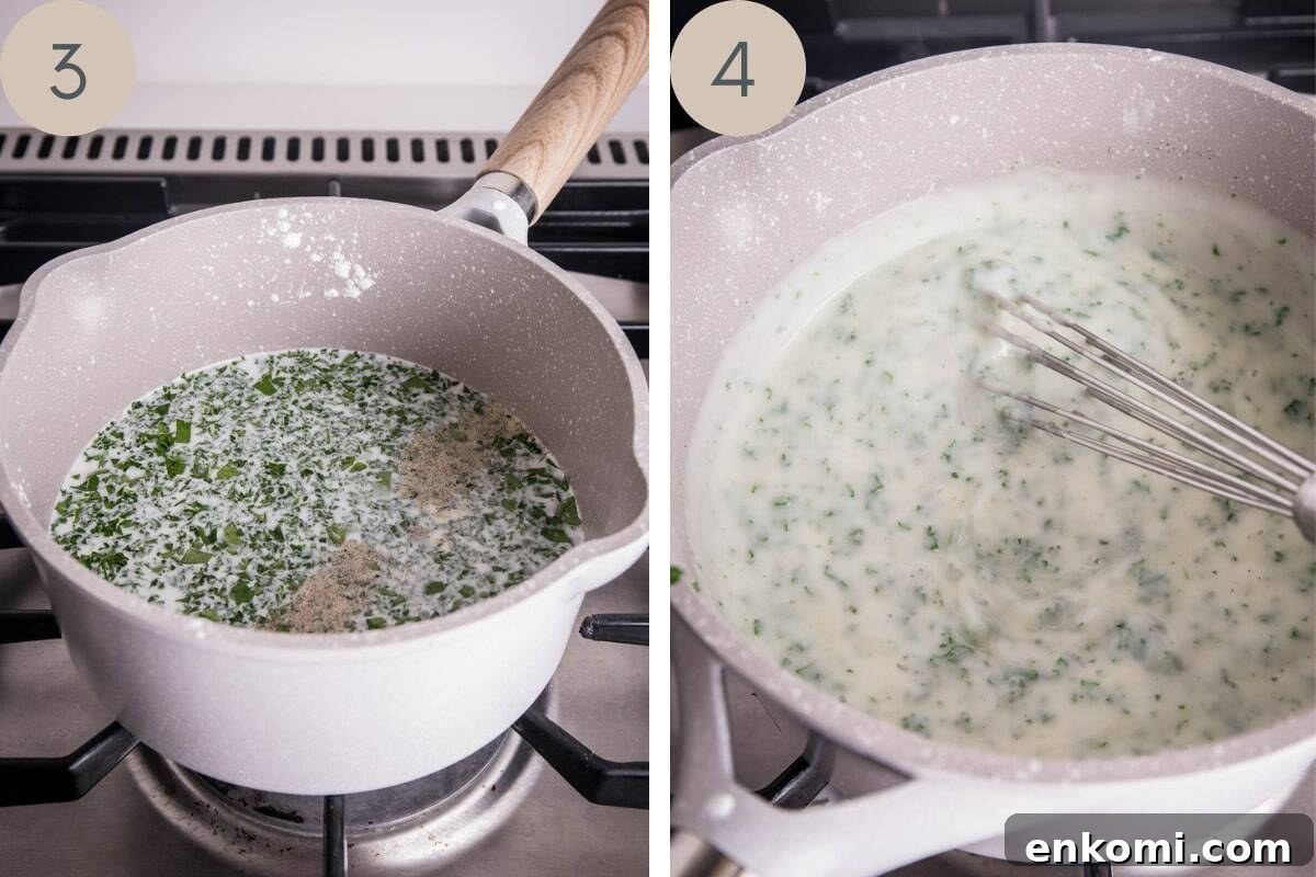 Creamy Gluten-Free Parsley Sauce Recipe 6 parsley sauce being made in a saucepan