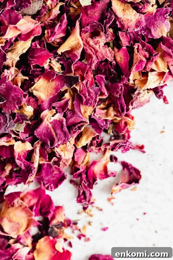 Vegan Rose Loaf Cake with Silky Petal Glaze 4 dried rose petals