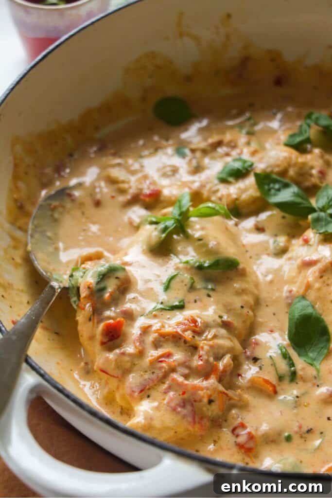 20-Minute Marry Me Chicken with Creamy Sun-Dried Tomato Sauce 10 Close up of chicken breasts in creamy sundried tomato sauce.
