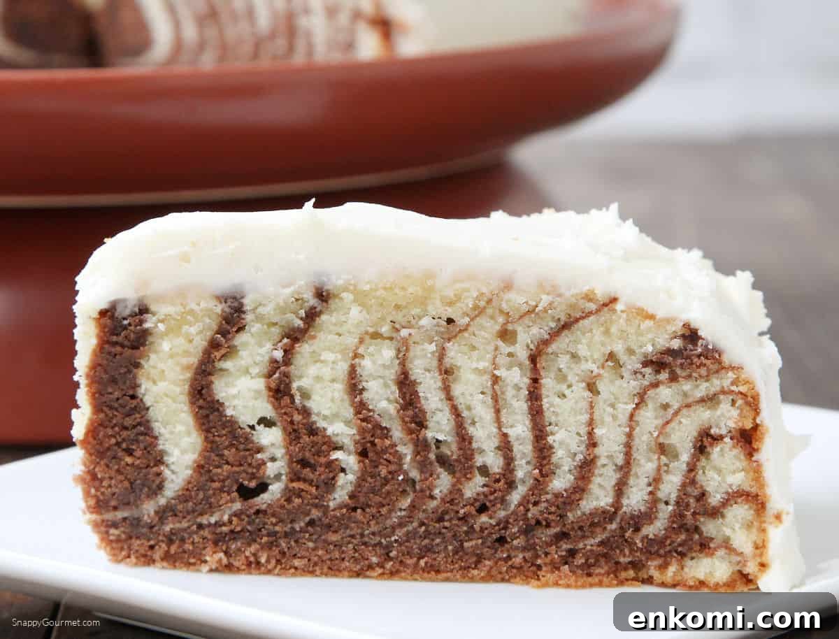 Zebra Cake slice of Zebra Cake on plate