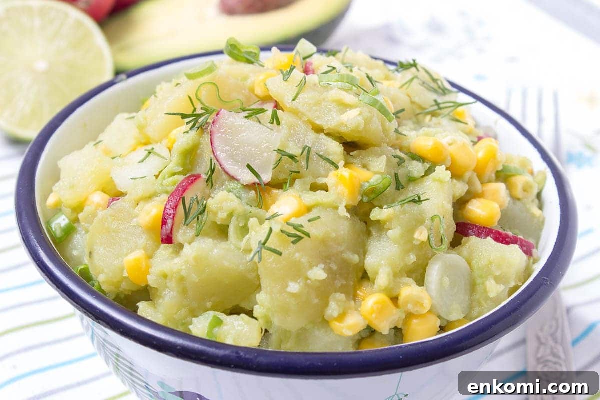 Creamy Avocado Potato Salad with Fresh Herbs 5 Creamy no-mayo Avocado Potato Salad with Spring Onions and Radishes