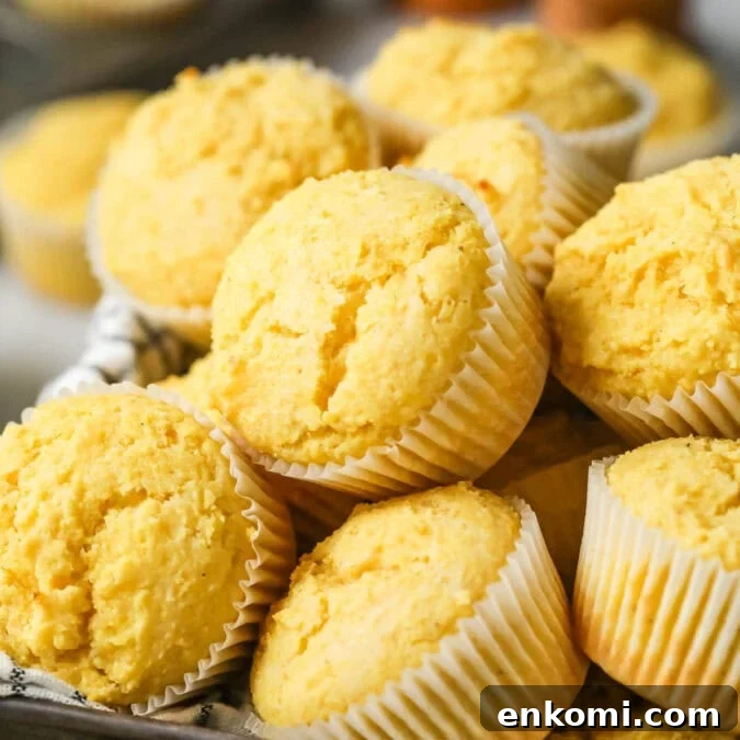 30 Muffin Recipes: Sweet, Savory & Seasonal Ideas 17 Pile of corn muffins in white muffin wrappers.