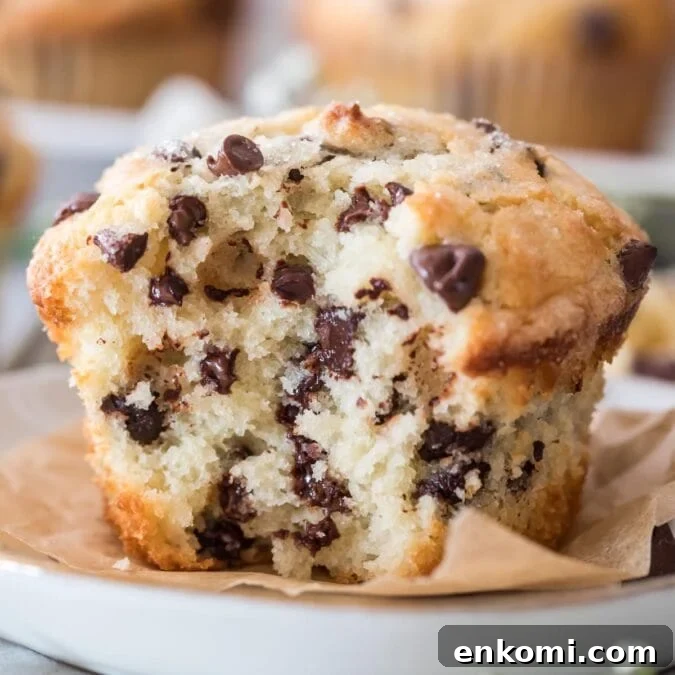 30 Muffin Recipes: Sweet, Savory & Seasonal Ideas 4 interior of a fluffy chocolate chip muffin