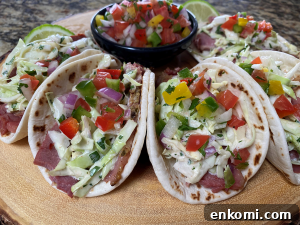 Assembled corned beef brisket tacos