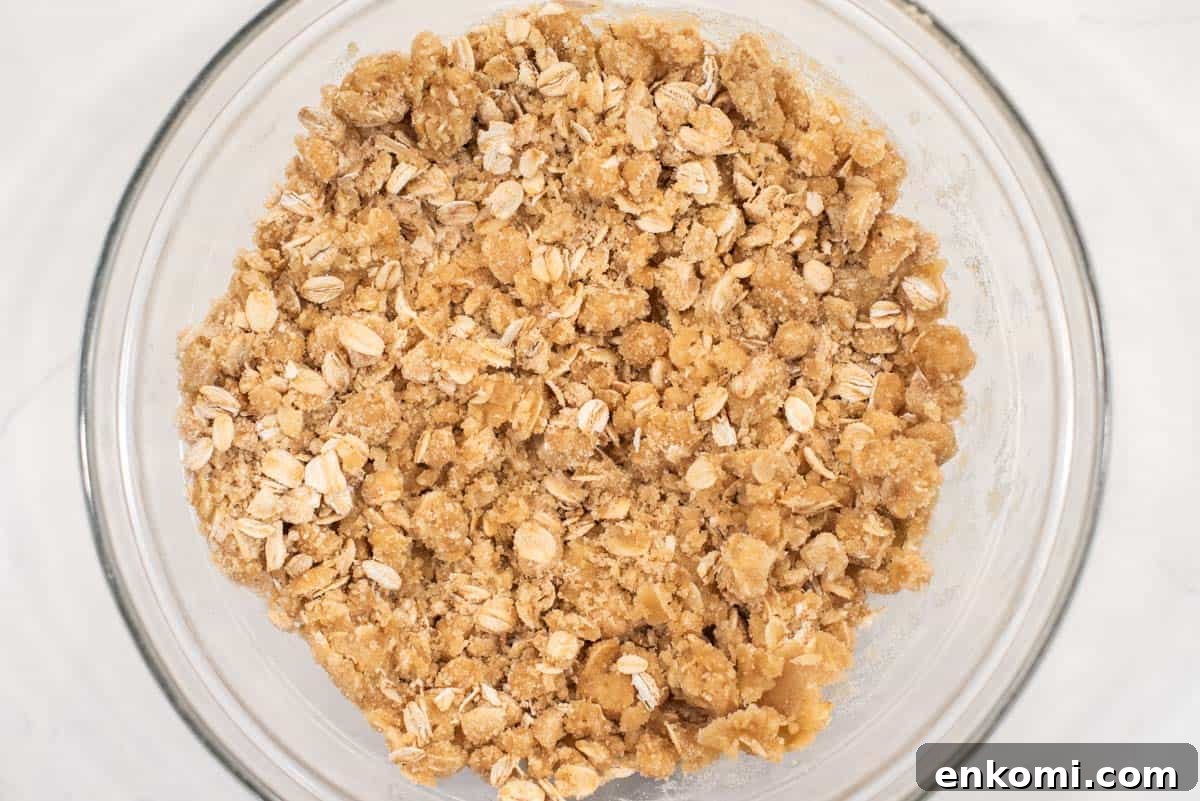Apple and Blackberry Crumble Recipe for Summer Desserts 4 Crumble topping in bowl.