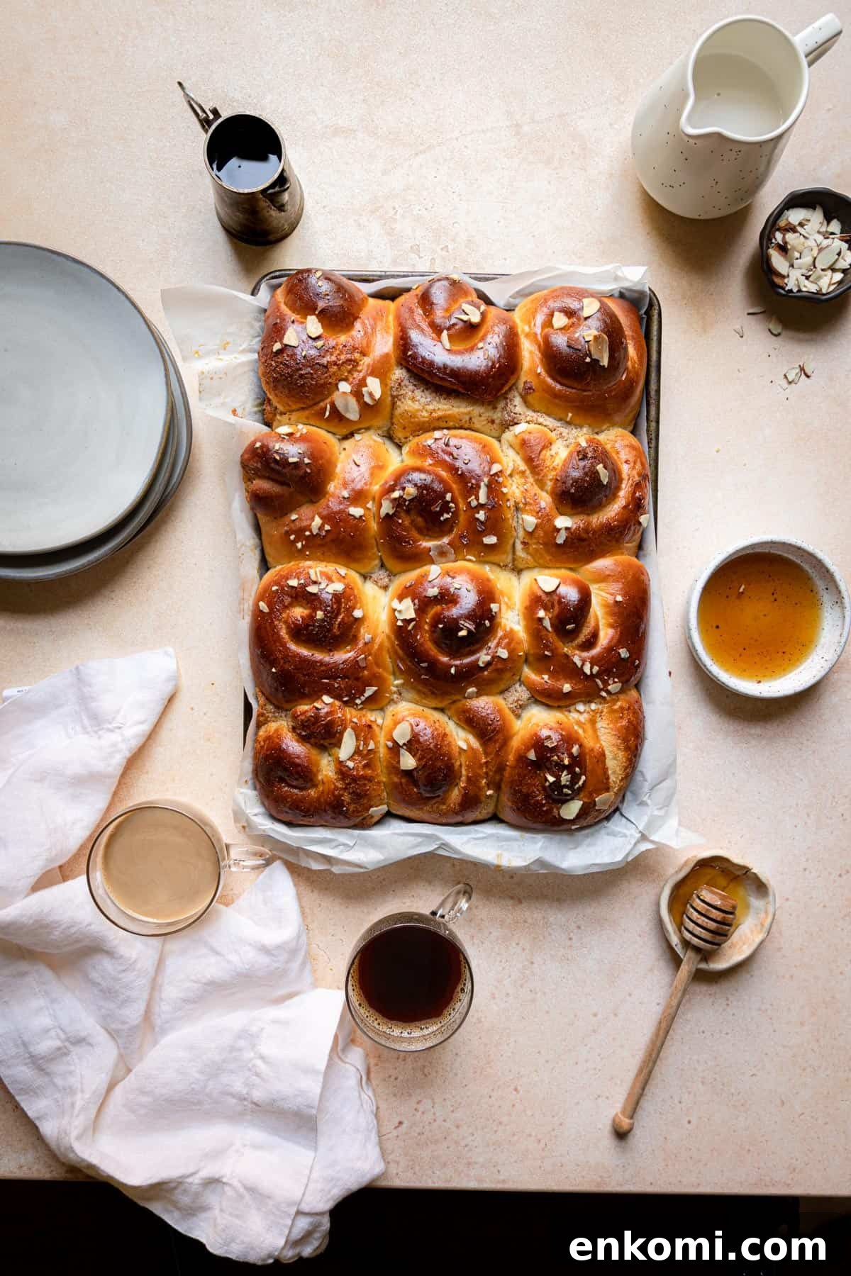 sweet almond rolls in a pan
