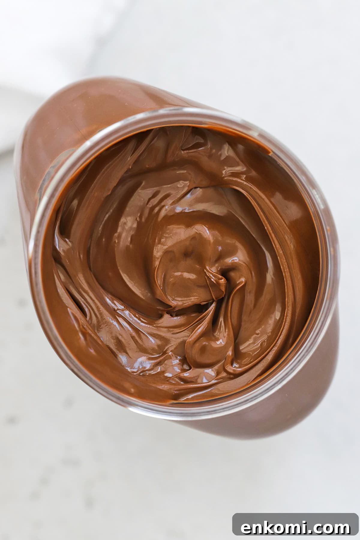 Overhead view of a jar of Nutella